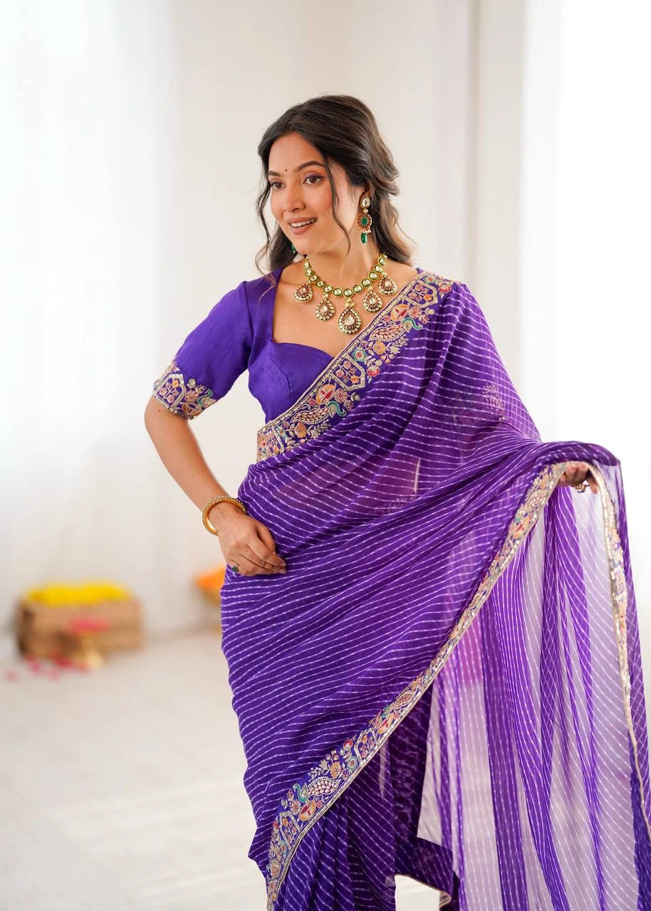 Soft Purple Faux Georgette Saree Kalyanja Fashion